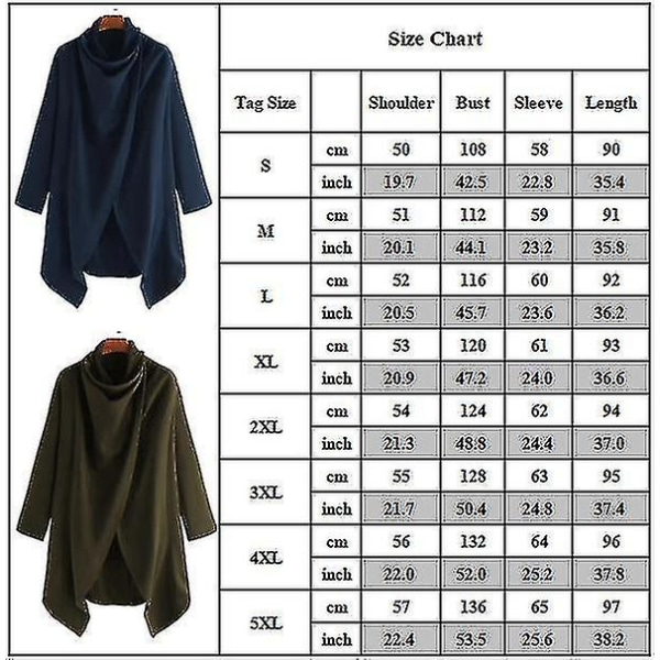 Mænd Loose Cowl Neck Cardigan Uregelmæssig Solid Varm Poncho Shawl Coat Street Trendy (FMY) Black 5XL