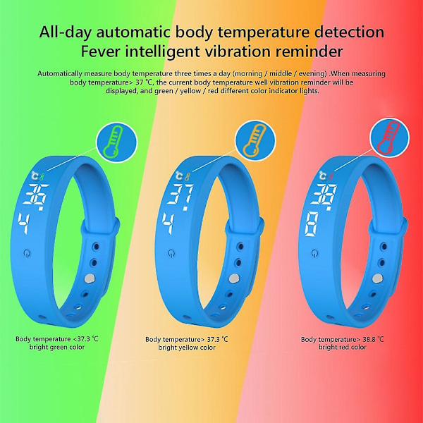 Fiauli V9 Kroppstemperaturmätare Termometer Vibrationslarm Armband Smart Armband (FMY) Blue