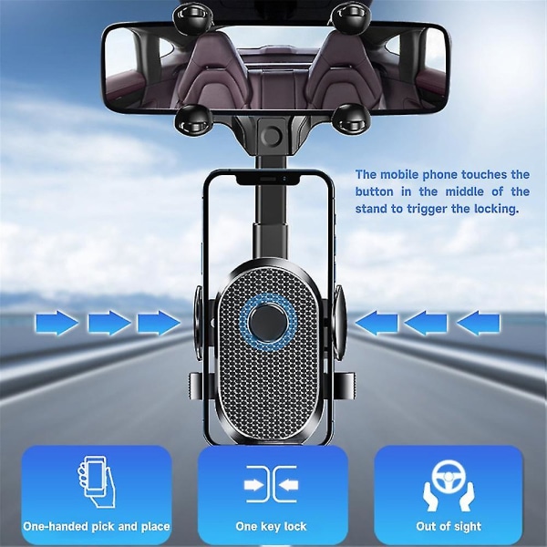 Bil bakspeil telefonholder 360 graders justerbar hengende mobiltelefonbrakettstativ (FMY)