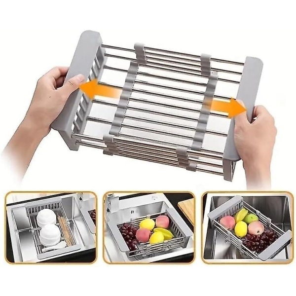 Dish Drainer Rack Kitchen Sink Drying Dishes Expandable Cutlery Retractable Drainers Telescopic Drain Basket  (FMY)