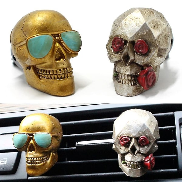 2kpl Mini Skull Mould Auton tuuletusklipsisisustus Ilmanraikastin Auto Ornaments Decor (FMY)