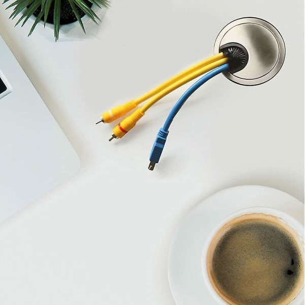 Kabelgenomföring/kabel Kanal/genomföring med borste för skrivbord, bord & bänkskiva | Set av 1 | Design: Chrome | Diameter: 60mm | Material: Metall (FMY)