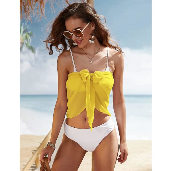 Badedrakt til damer Sommer strandomslagsskjørt Badetøy Bikini Cover-ups (gul) (FMY)