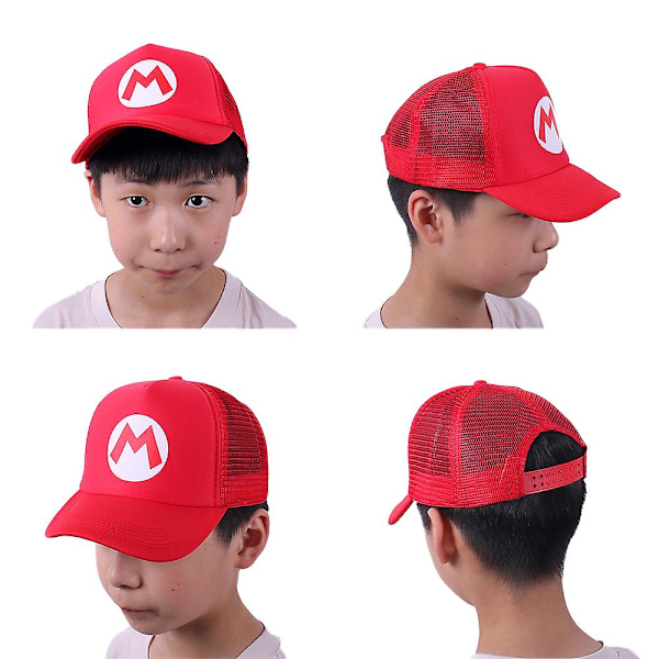 Super Mario Brothers Justerbar Baseball Cap Barn Kids Boys Girls Reise Utendørs Pustende Mesh Solhatt  (FMY) All Red