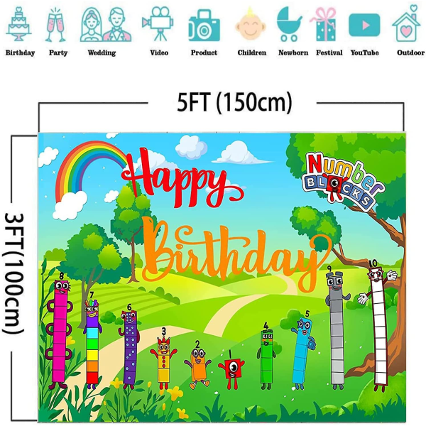 Xia Huanxi Ng Nummerblock till födelsedagsfesttillbehör, 5x3ft nummerblock tecknad Grattis på födelsedagen Baby Shower Banner (FMY)