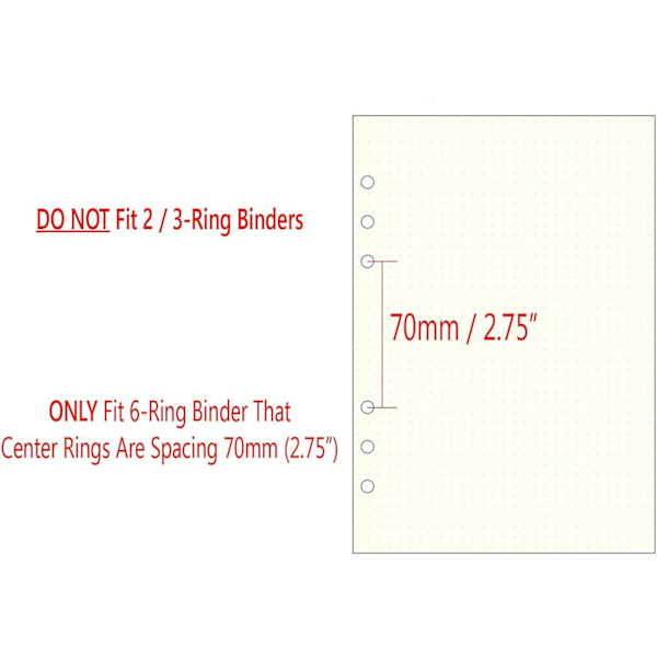 A5 6-rings Binder/Planner Genopfyldelsespapir til Filofax, 6 huller, 45 ark/90 sider, Priknet (FMY)