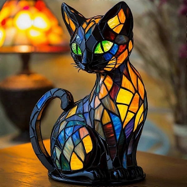 Kattelampe, Kattelampe Farget Glass, Retro Katter Farget Resin Bordplate Nattlys, 3D Søt Kjæledyr LED Bordlampe (FMY) A1