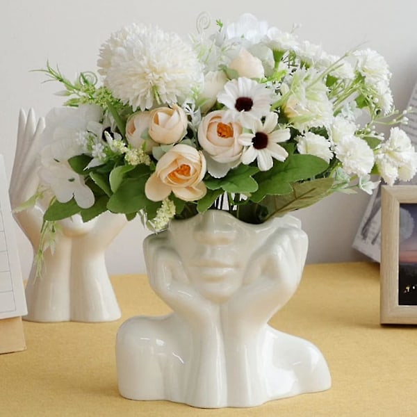 Keramisk ansiktsvase Kunstnerisk hodevase Kvinneansikt Planter Human Body Midtpunkt Vase For Hjem Kontor Bord Hylle Dekorasjon (hy)  (FMY)