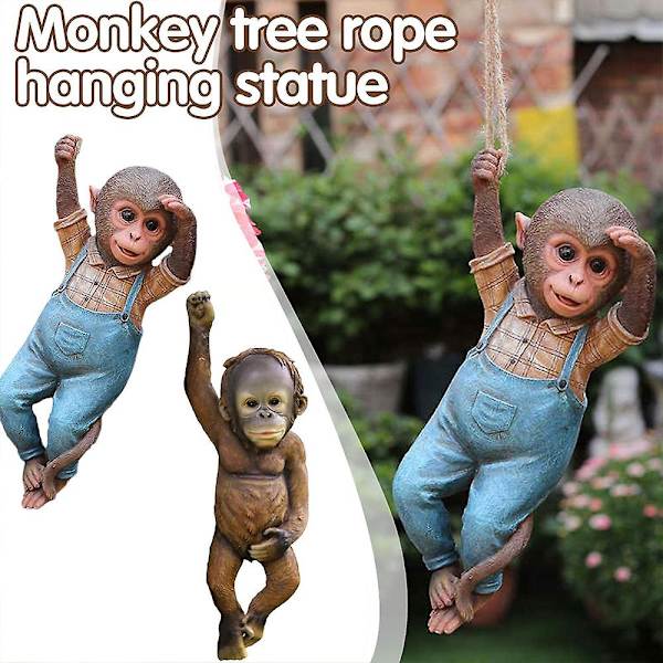 Klatrende apekatt tre tau hengelig anheng hage harpiks statue hjem ornament dekorasjoner gave (FMY) B