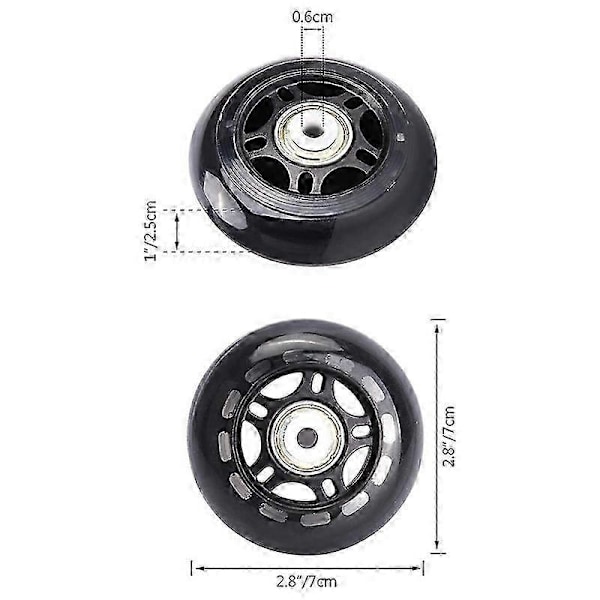 4 Pak Inline Skate Hjul Indendørs/Udendørs Udskiftningshjul med Lejer 70mm, Sort