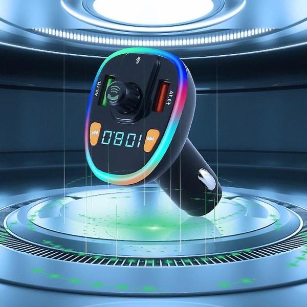 Bil Bluetooth 5.0 bil FM-sender med fargeomgivelseslys Trådløs håndfri lydmottaker Mp3-spiller Dobbel usb hurtigladeradapter (FMY)