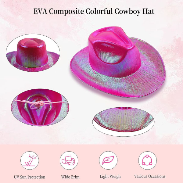 Rosa Cowgirl Hat Glitrende Neon Space Cowboy Hat Preppy Disco Cowgirl Hater Med Rosa Streng (FMY)