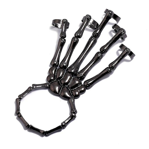 Hodeskalle Ghost Finger Armbånd Halloween Skjelett Håndkjede Punk Stil Kvinner Metall Smykker  (FMY) Black