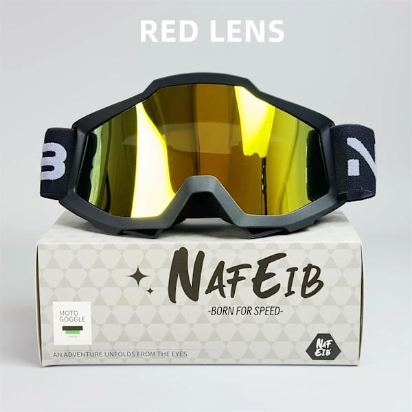 NAFEIB Motorcykelglasögon N17 Motocross Cykelglasögon Utomhus Off-Road Skidåkning Sport MTB ATV Dirt Bike Racing Glasögon(FMY) BK-RED