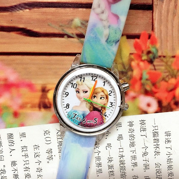 Kids Princess Elsa Colorful Flash Light Clock Wrist Watch  (FMY)