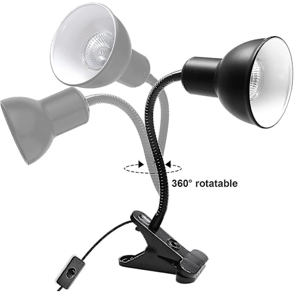 Varmelampe til skildpaddeakvarium, skildpadde med 2 Uva Uvb pærer, bage lampe justerbar 360 graders roterende klemme til skildpadde slange akvarium (FMY)