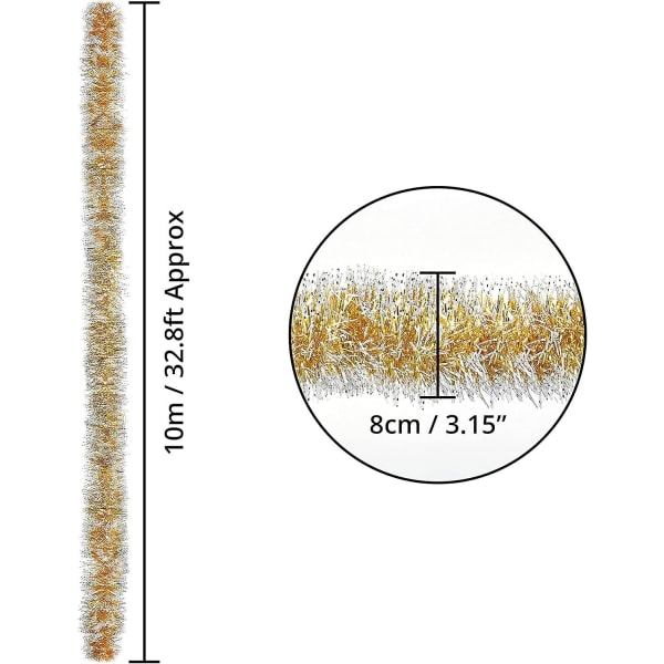 10 m guld och silver glitter glänsande metallisk krans för träd- och hemdekorationer (FMY)