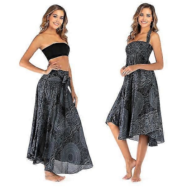 Lång Bohemisk Gypsy Boho Hippie-kjol för kvinnor (FMY) black