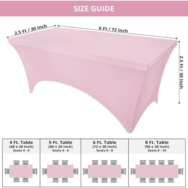 Keittiö Spandex-pöytäliina 2 pakkaus [6 jalkaa, vaaleanpunainen] Tiukka, istuva, pestävä ja rypistävä, venyvä suorakaiteen muotoinen patiopöydän cover (FMY)
