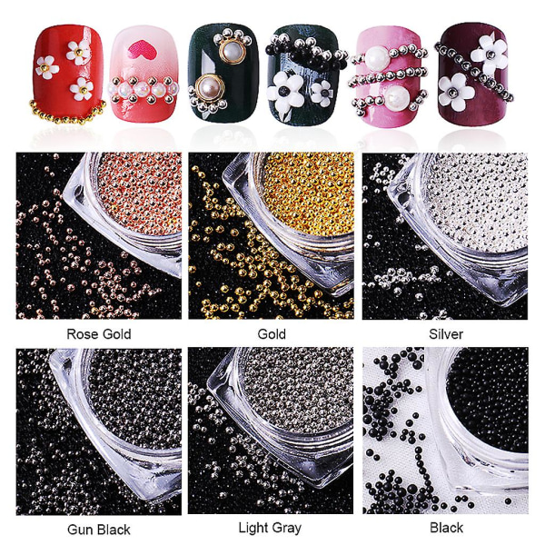 Nail Art Smycken Guld Runda Pärlor Armband Kaviar Beads For Nails Black (FMY)