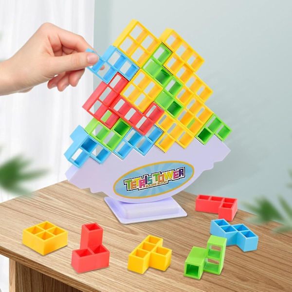 64-dels Tetra Tower Balansstaplingsblockspel, Brädspel för 2 Spelare + Familjespel (FMY)