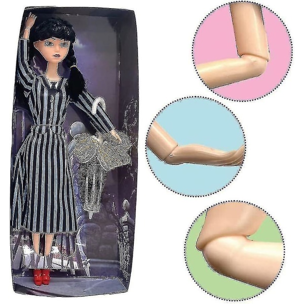 Keskiviikko Addams Dolls -pehmolelut, liikkuvat keskiviikko Adams Dolls For Kids (FMY) Striped skirt