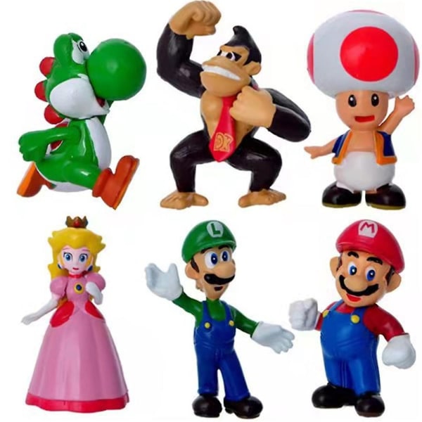 6st/ set Super Mario Action Figur Leksak Bil Dekoration Ornament Presenter (FMY)