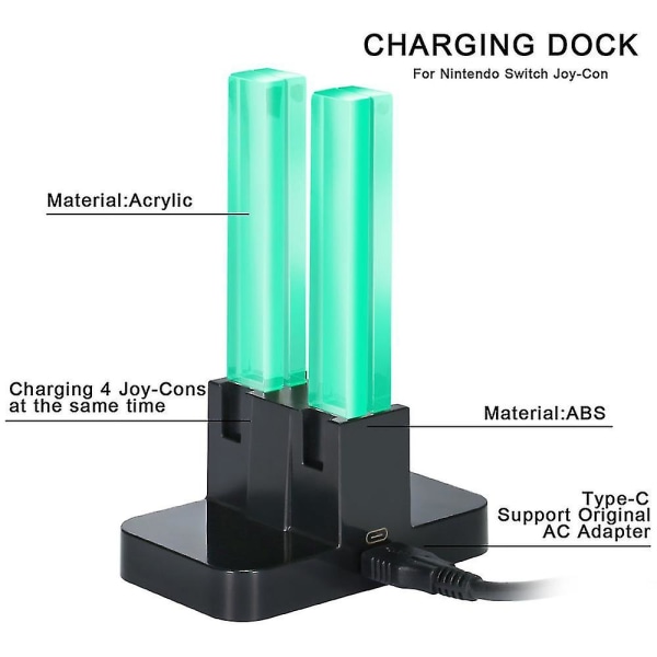 4 i 1 Opladningsdock Kompatibel med Nintendo Switch med Lampepost LED Indikation, Opladningsstativ Station med Opladningskabel (FMY)