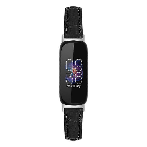 Fitbit Inspire 3 -rannekkeen korvaava bambukuvioinen PU-nahkainen säädettävä ranneke (FMY) Black