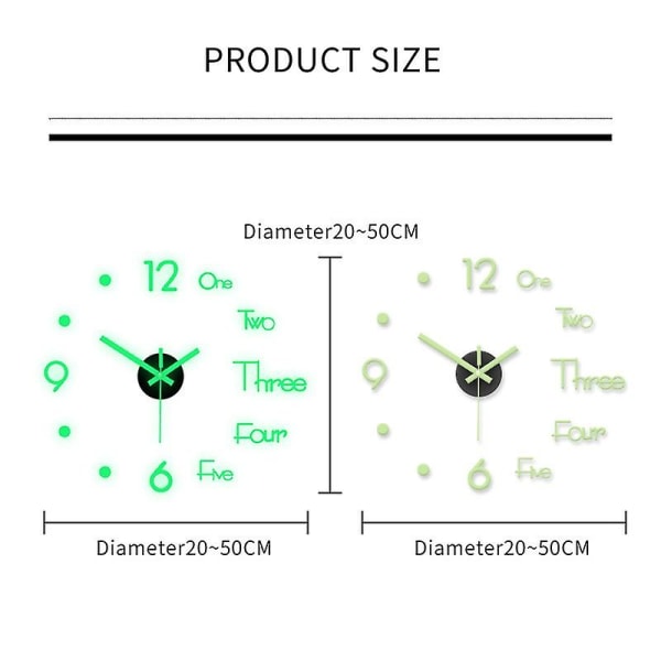 40 cm 3D Akryyli Peilikello DIY Seinä Luminoiva Kello Moderni Muotoilu Tarrat Moderni Mykistetty Kvartsi Digitaalinen Kello (FMY)
