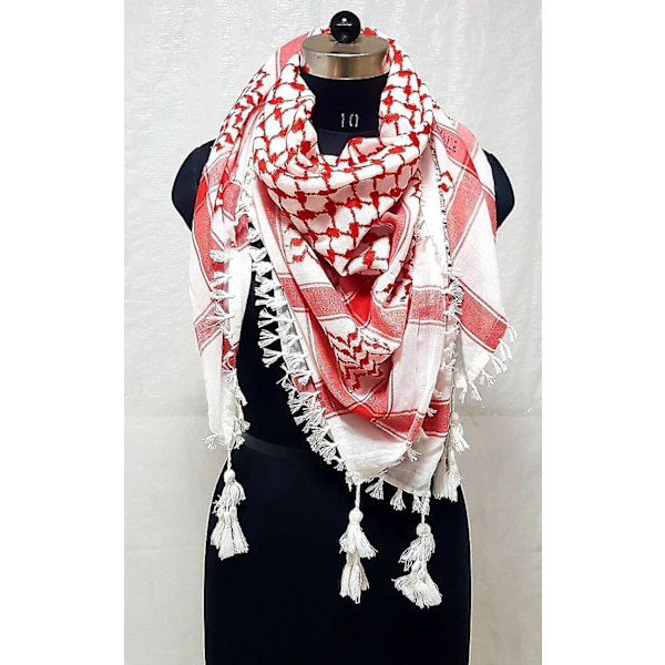 Palestiinan huivi Keffiyeh Arafat Hatta leveä tupsuilla Shemagh Keffiyeh Arab Houndstooth 100% puuvilla (FMY) White Red