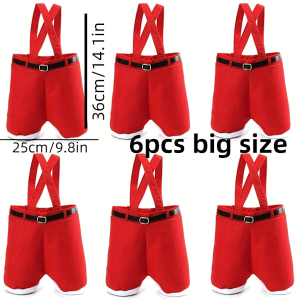 6 par små julgodispåsar i Santa-byxmodell, tillverkade av polyester, perfekta för nyårs- och julklappar (FMY) red big size 6pcs