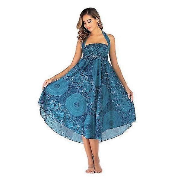 Lång Bohemisk Gypsy Boho Hippie-kjol för kvinnor (FMY) blue