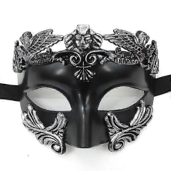 Antikk Gresk Spartan Kriger Romersk Maskerademaske Menn Venetiansk Maske Bryllupsballmaske Mardi Gras Maske (FMY) black Silver