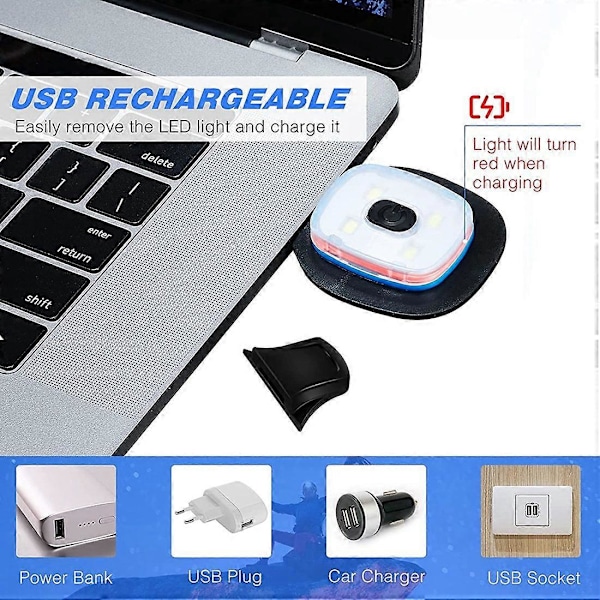 USB Oppladbart Lys for LED Strikkelue, 4 Stykker, Sterk Medium og Svak Lysmodus LED Lue (FMY) black