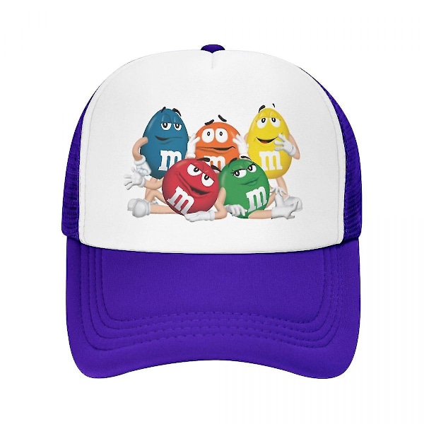 Personlige M&M's sjokolade baseball caps utendørs menn kvinner justerbar morsom godteri meme trucker lue vår (FMY) Purple