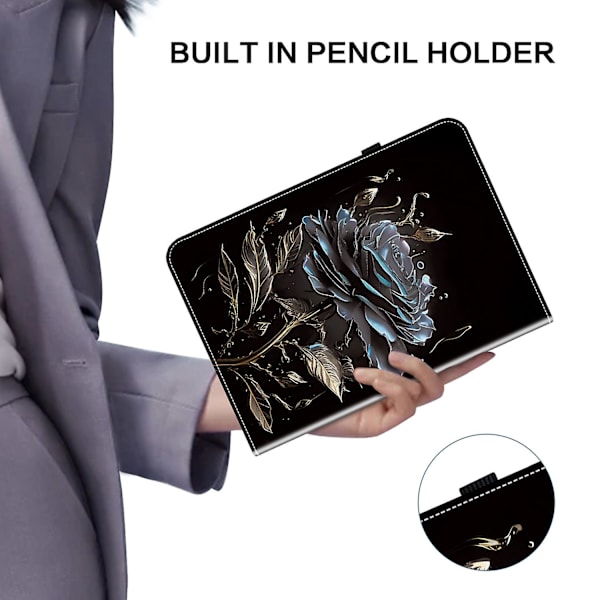 Maltet Cover i Læder med Malet Design til Samsung Galaxy Tab A 9.7 T550 T555 P550 (FMY) Black Rose