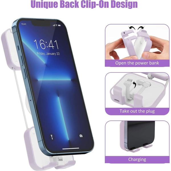 Mini Power Bank og Telefonholder, Portable Wireless Charging Treasure Mobiltelefonholder Ny (FMY) Purple
