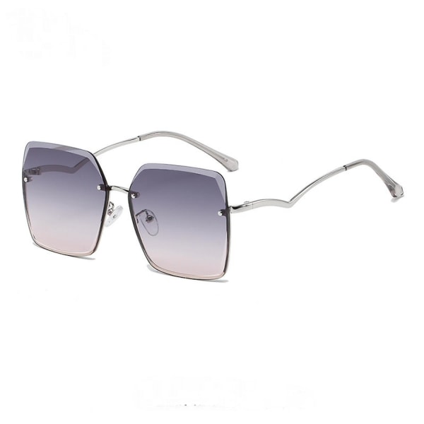 Mote damer kantløse solbriller UV-beskyttelse Solbriller med stor innfatning ---sølvramme Gradient Grey Tea (FMY)