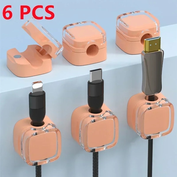 6 stk Magnetiske Kabelorganisering Klips Multifarget Datakabel Kabelarrangør Skrivebord & Veggmonterte Kroker For Telefon Data & Lader (FMY) Orange 6PCS