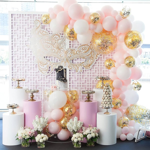Rosa og gull ballonger, 60 stk rosa ballonger, metalliske ballonger, gull konfetti ballonger, hvite ballonger, festballonger, lateksballonger  (FMY)