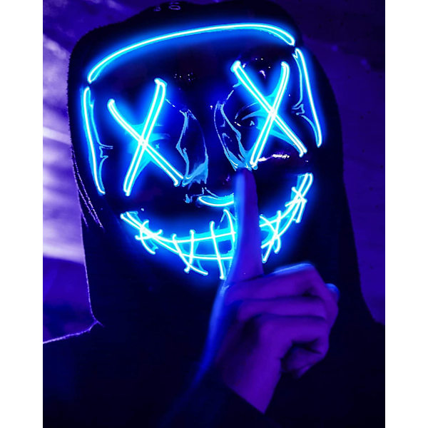 Halloweenmask, LED-upplyst Purge-mask, Purge-mask Kostym, Halloweenmasker Kostym för Män Kvinnor Barn (FMY) B - Blue -