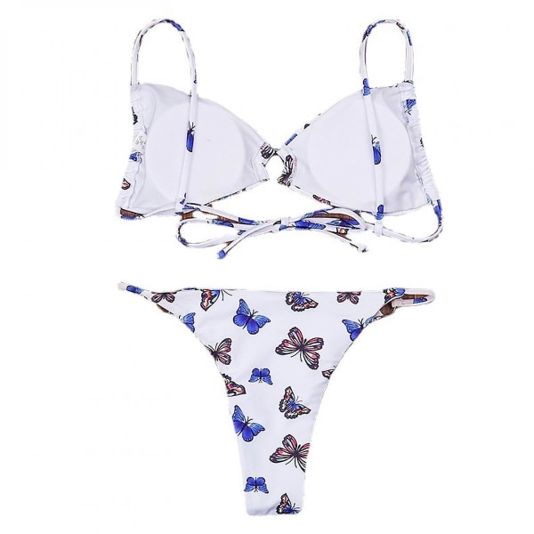Sexet sommerfugletryk til kvinders bikinisæt med snørebånd, blomster og striber, xl (FMY)