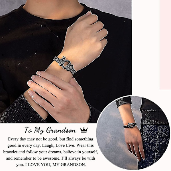 Armband till Min Son/Sonbarn/Brorson, Födelsedag Julgåvor För Tonårspojkar (FMY) To My Grandson-Black