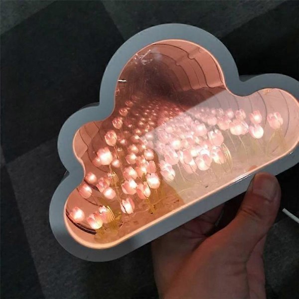 Moln Tulpanlampa, DIY Tulpan Nattlampa, Moln Tulpan Spegel Nattlampa, Tulpan LED Bordslampor, Ta (FMY) Pink