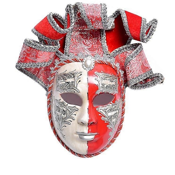 Venetiansk Komedie Maske Utsøkt Dekorasjon Narremasker For Fest - Yvan (FMY) Red Silver