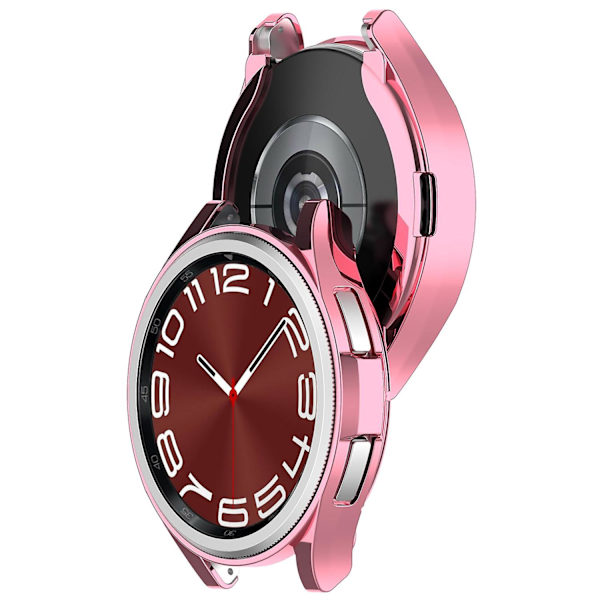 Til Samsung Galaxy Watch6 Classic 47mm Halv-Indpakket Elektroplettering TPU Smartwatch Ramme Case (FMY) Pink Samsung Galaxy Watch6 Classic