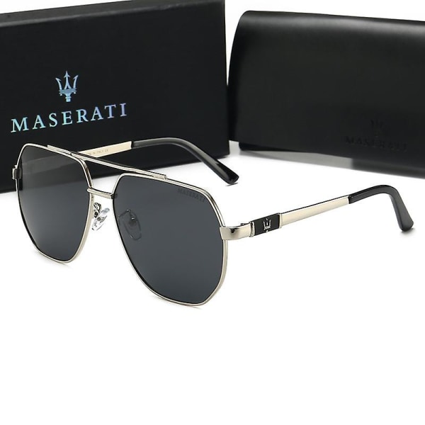 Nya solglasögon Maserati Solglasögon med stor ram Maserati Polarized Driving Glasses Herr (FMY) silver black