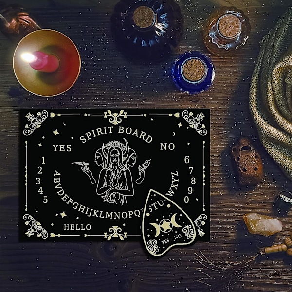 Farfi Ouija-brett med snakkende planchette - Lås opp mystisk veiledning - Miljøvennlig - Enkel å bruke - Allsidig gave - Ouija-brett (FMY) Black
