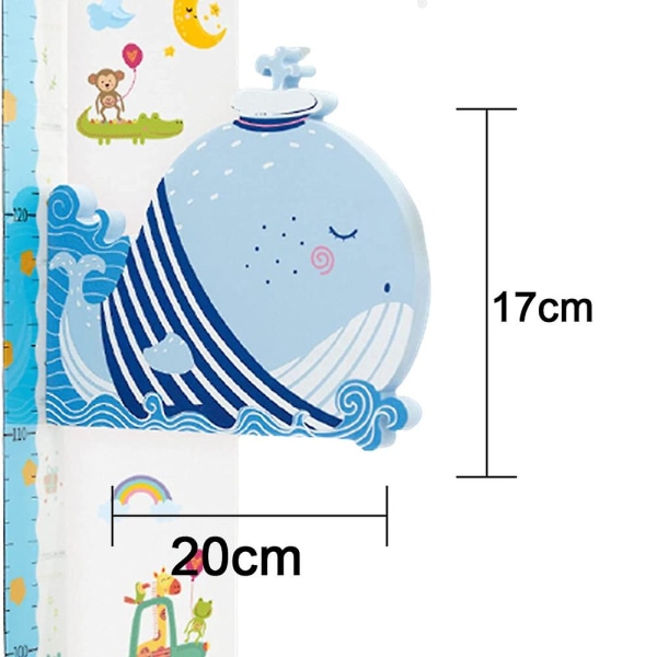 3d stereo babyhøydelinjal, babyveksthøydediagram med dyreform Bevegelig magnetisk klistremerke Chart-captain Whale (FMY)